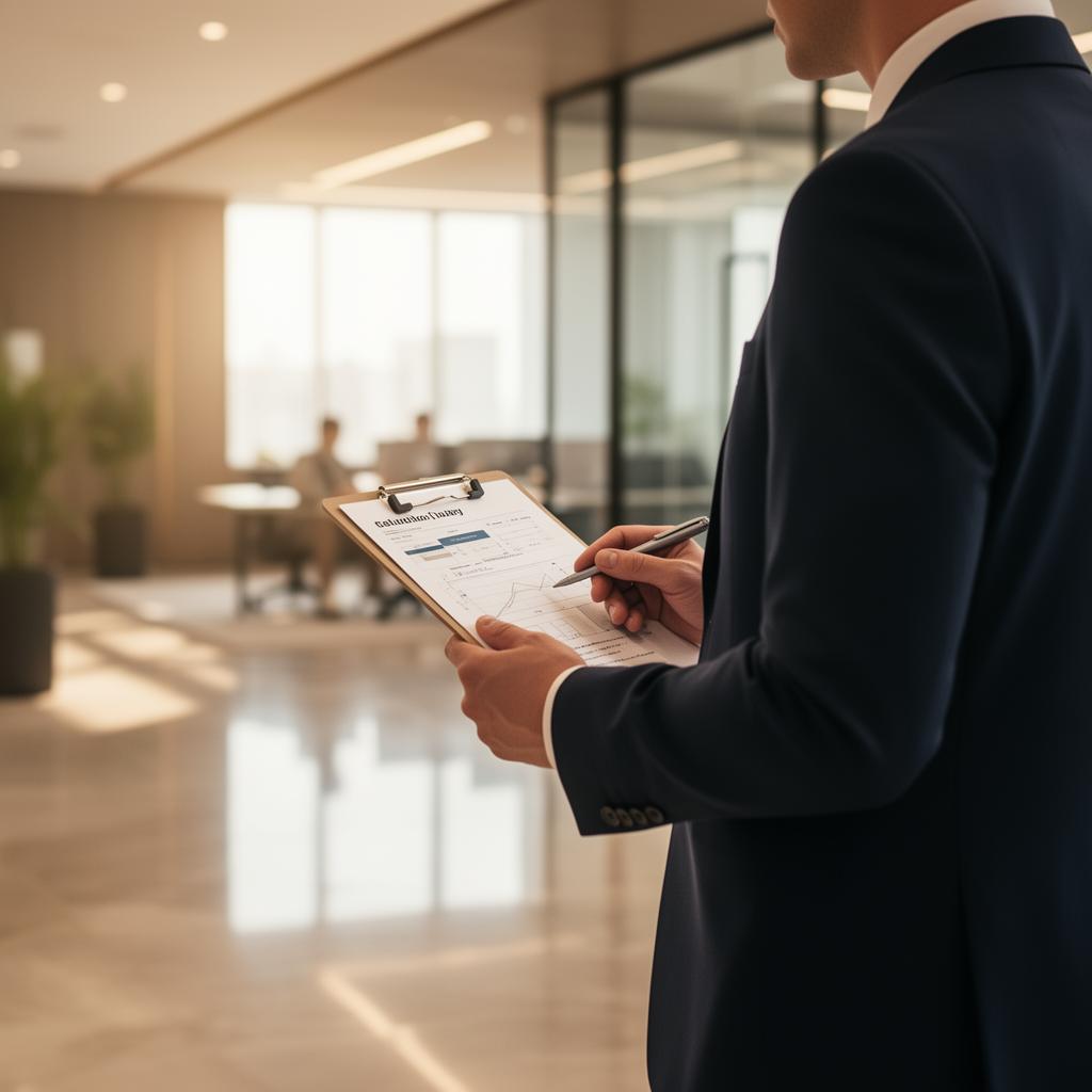 ProSpace lead conducting a facility walkthrough with a checklist